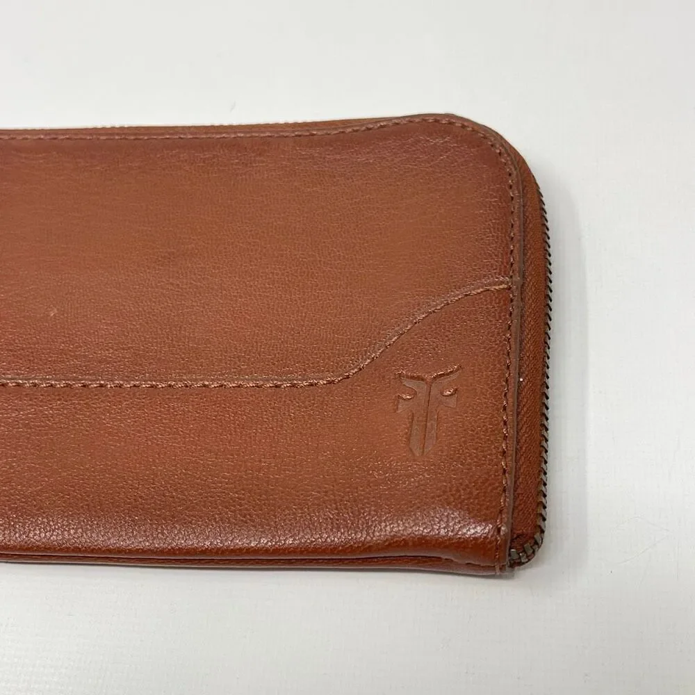 FRYE Frye Melissa Leather Wristlet Cognac Brown Pebbled Wallet Coin Bag